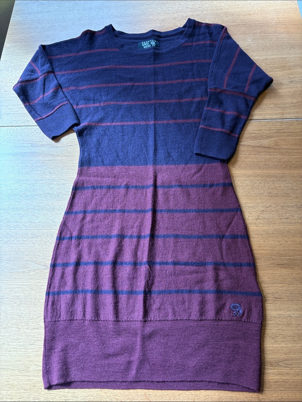 Mountain Hardwear Navy and Burgundy Striped Midi Knit Dress